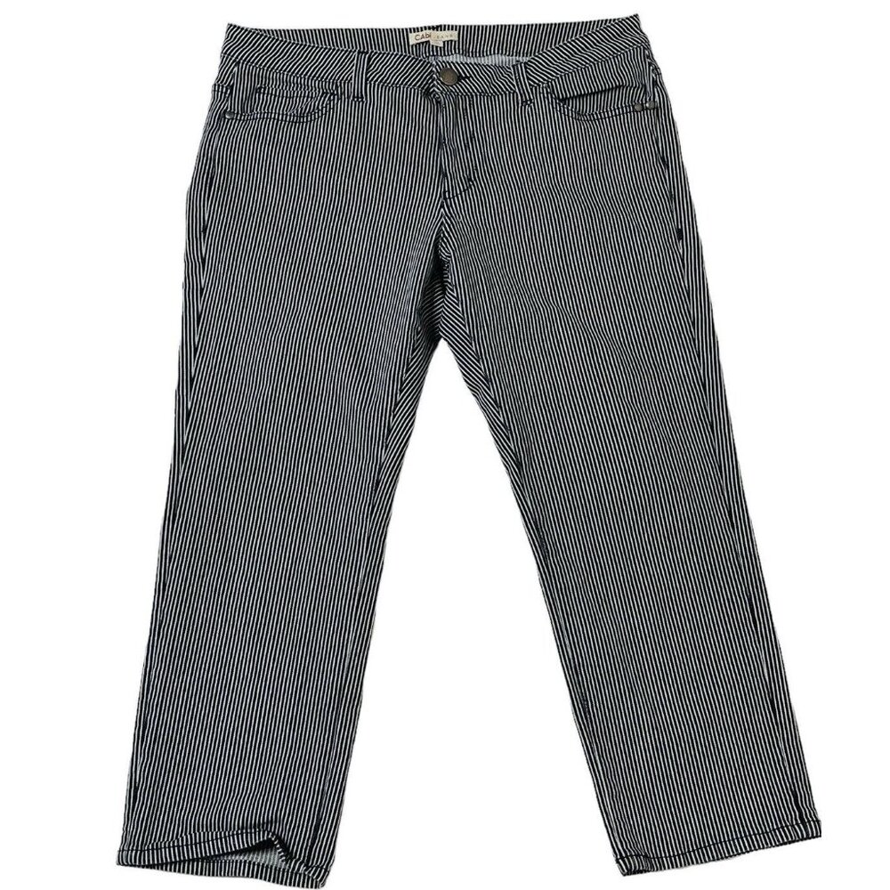 CAbi Johnny Crop Jeans Navy Blue StripeSize 12 Stretch EUC